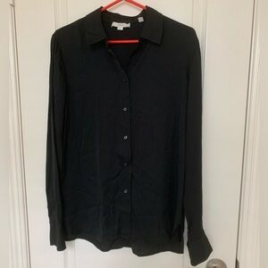 EUC Vince Black Silk Button Down Blouse Size L 92% Silk Stretch